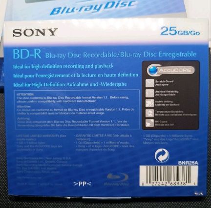 Sony BD-R 25GB Blu-ray Disc 1-2x AccuCORE - Pack de 3 Novos/Selados Jewel Case - JAPAN