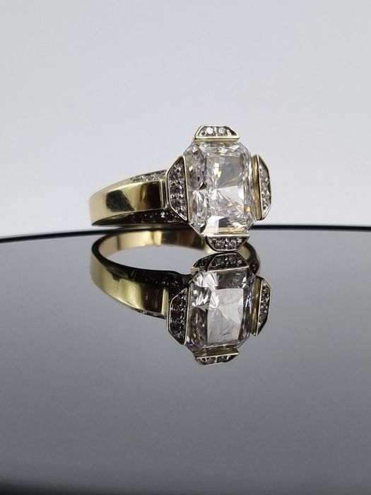 Zjawiskowy duży złoty pierścionek z oczkiem zaręczynowy 14k Au.585