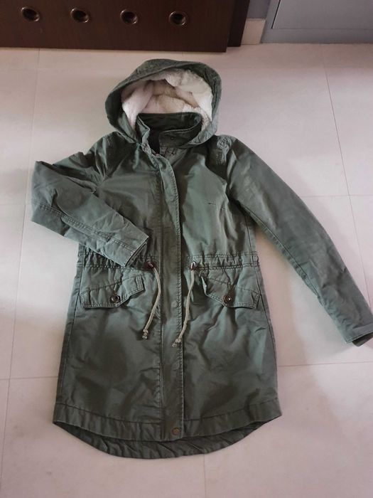Parka ocieplana H&M rozmiar 34 36 zielona khaki futerko