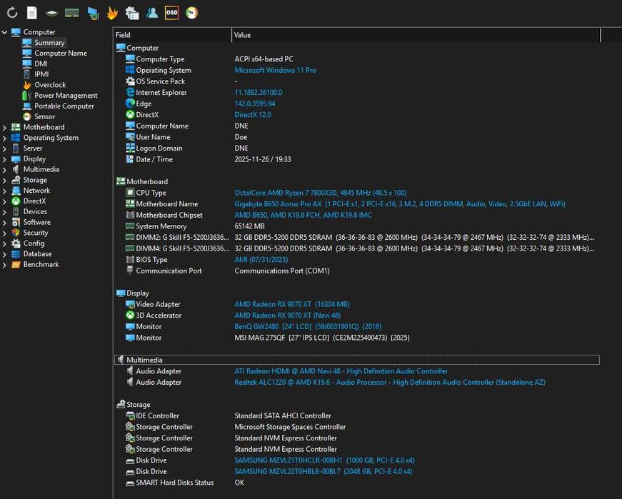 Conjunto Aorus B650 Pro AX Ryzen 7800x3d DDR5 G.SKILL 64GB PM9A1 2TB