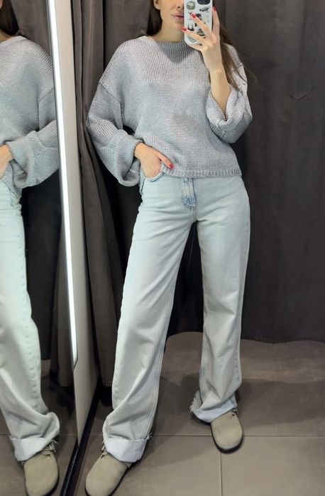 Нові світлі джинси ZARA high rise wide legs 38 розмір (висока посадка)