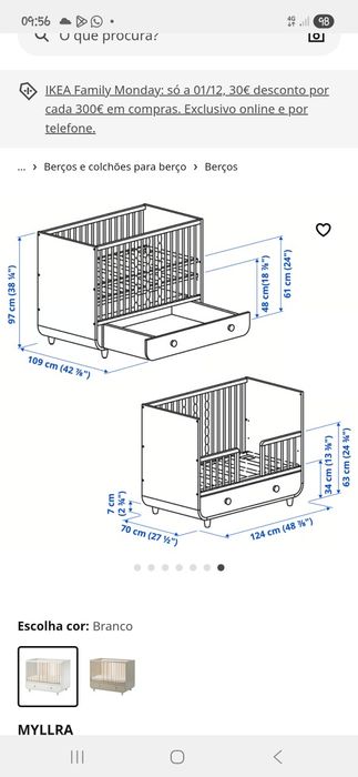 Berço Myllra Ikea 60x120 Branco e Natura