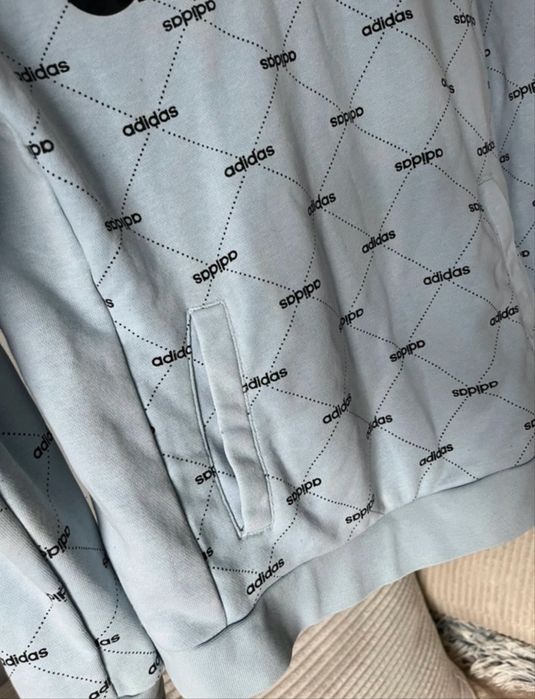 Bluza adidas kaptur błękitna napisy