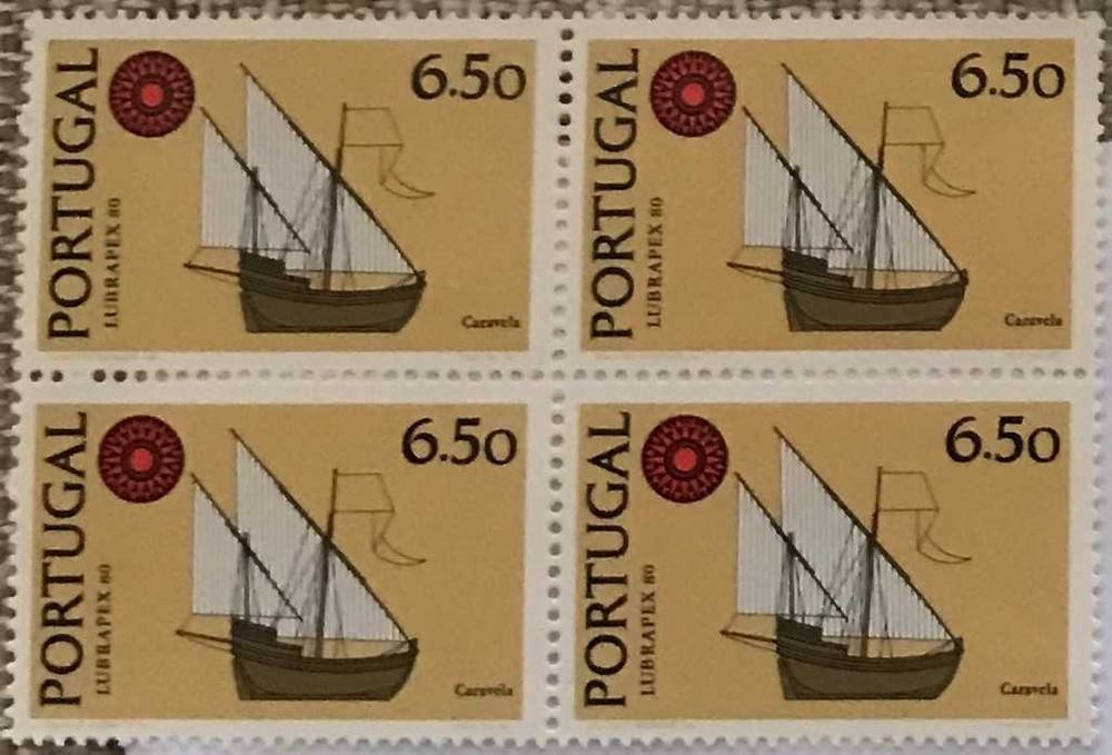 Quadra de selos novos de 6$50 - Barcos - Lubrapex 80 - 1980