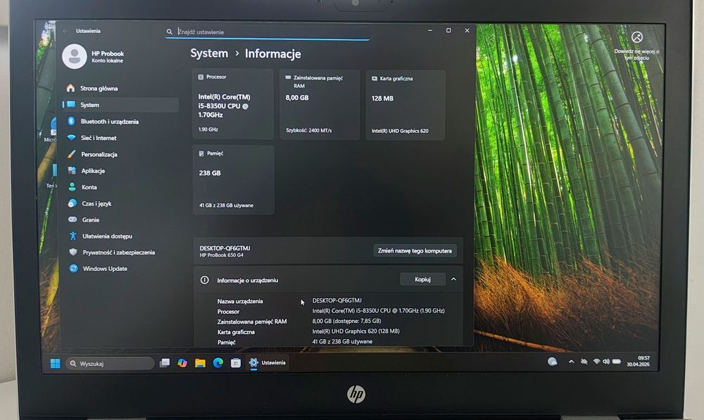Szybki Laptop biznesowy HP 650 i5 SSD 8GB RAM