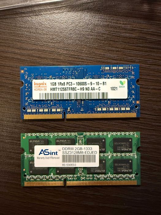 Оперативна пам'ять для ноутбука DDR3 SO-DIMM 1GB + 2GB, робоча