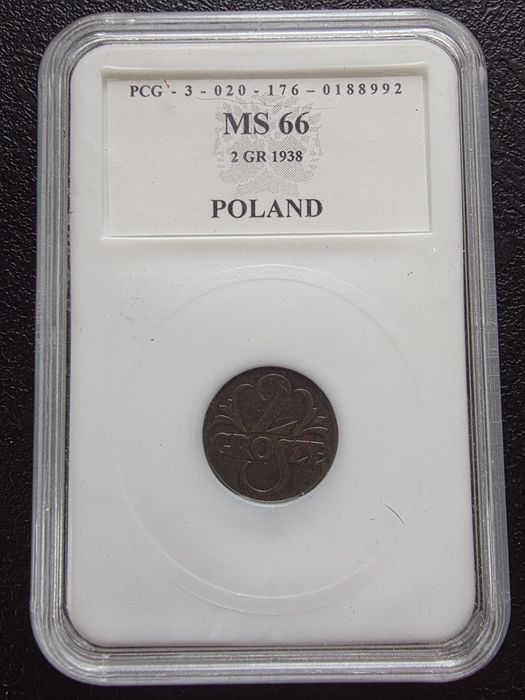 2 gram z 1938 rok MS66 NOTA