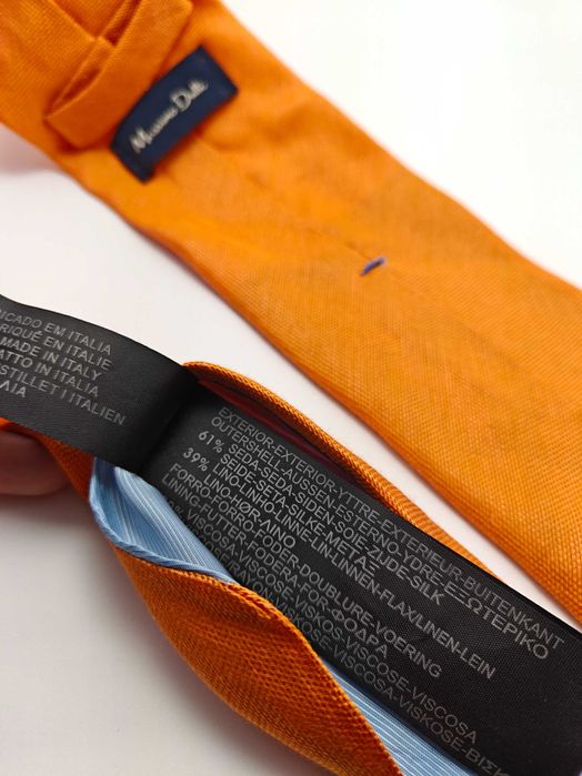 Massimo Dutti pomarańczowy jedwabny lniany krawat ady02