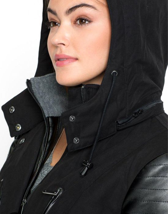 NOWA kurtka/parka r.48- czarna, wstawki ze sztucznej skóry