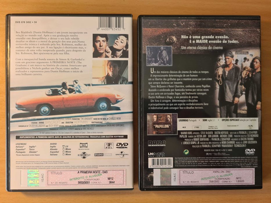 2 filmes em DVD com Dustin Hoffman: "A Primeira Noite" e "Papillon"
