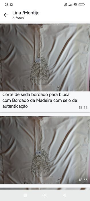 Corte de seda bordado para blusa com Bordado da Madeira com selo de au