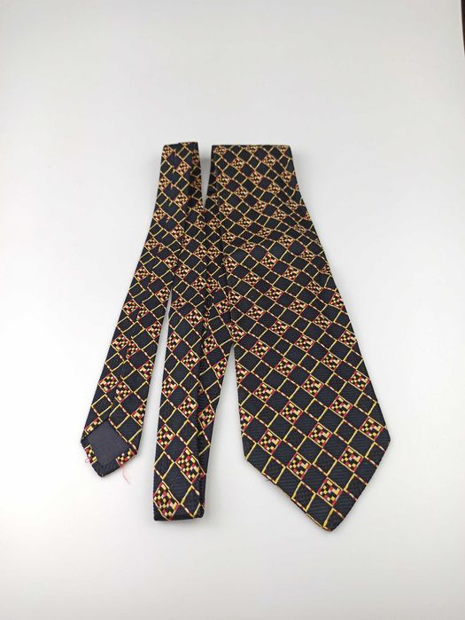 Prochownick granatowy jedwabny krawat w kratkę ap64