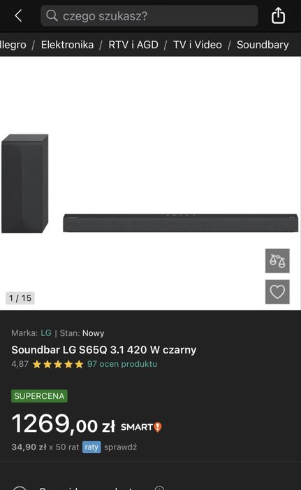 Soundbar LG S65Q 3.1 + bezprzewodowy subwoofer — stan idealny