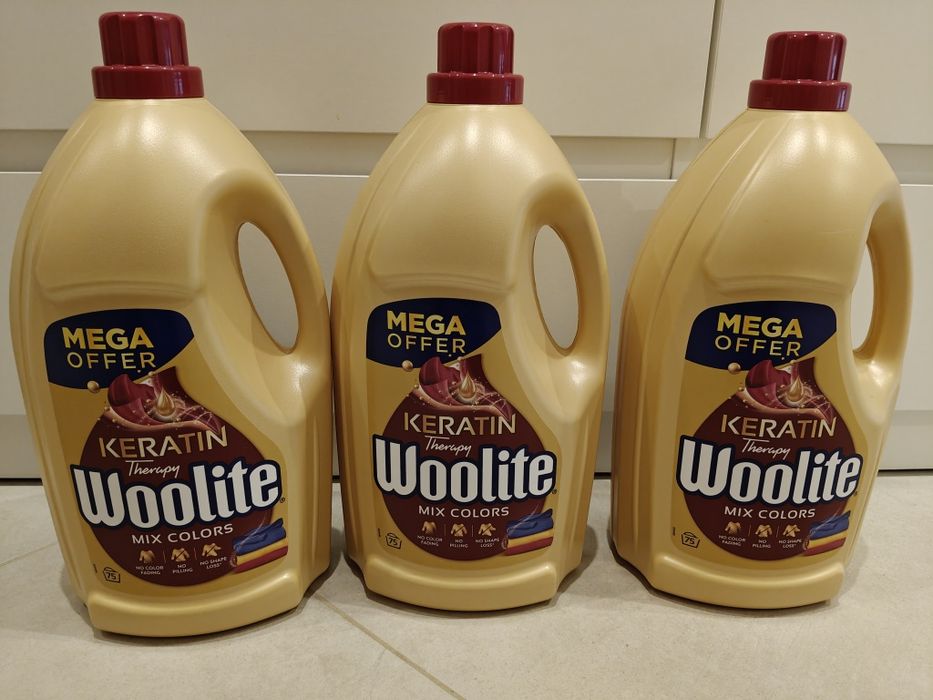 3x Nowy Płyn żel do prania WOOLITE Keratin Therapy 4500 ml do kolorowych tkanin z keratyną łącznie ponad 13L jak Persil Ariel