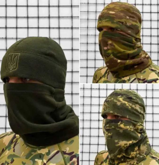 Тактический зимний комплект шапка флисовая баф перчатки олива шапка