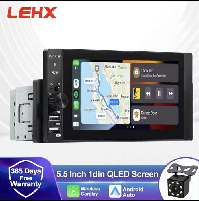 Автомагнітола 5.5” 1DIN з бездротовими CarPlay та Android Auto