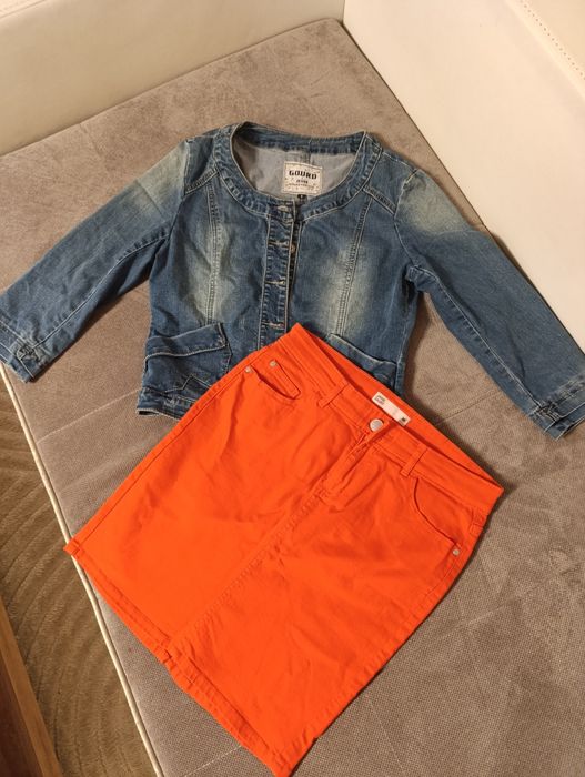 Zestaw jeans S, kurtka + spódniczka