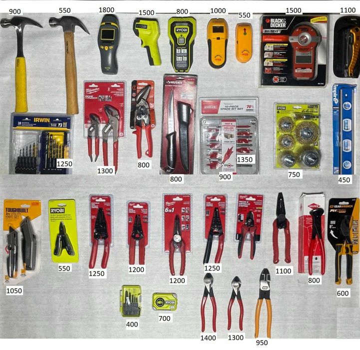 Milwaukee,  Dewalt, KNIPEX, Ryobi. Irwin.
