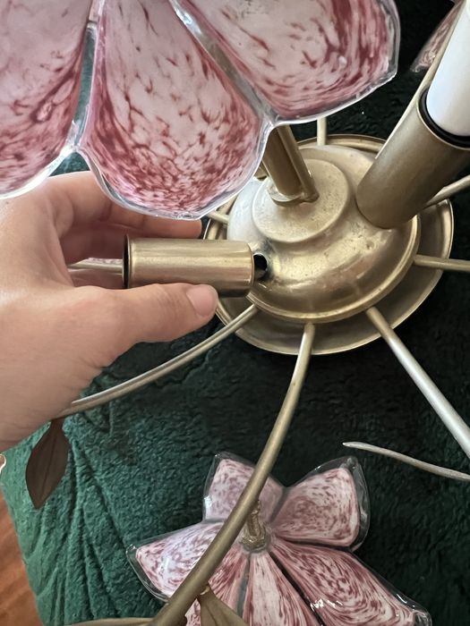 Candeeiro de teto Murano anos 70 - Flores rosa e dourado