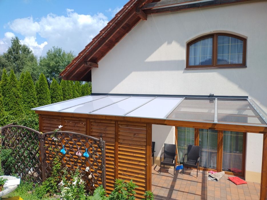 Zadaszenie tarasu, altana ogrodowa, pergola, poliwęglan, balustrada