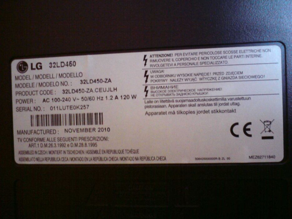 Tv lcd LG 32LD450 32' hdmi, usb, scart eurozłącze, RGB-IN PC, RS-232C ...