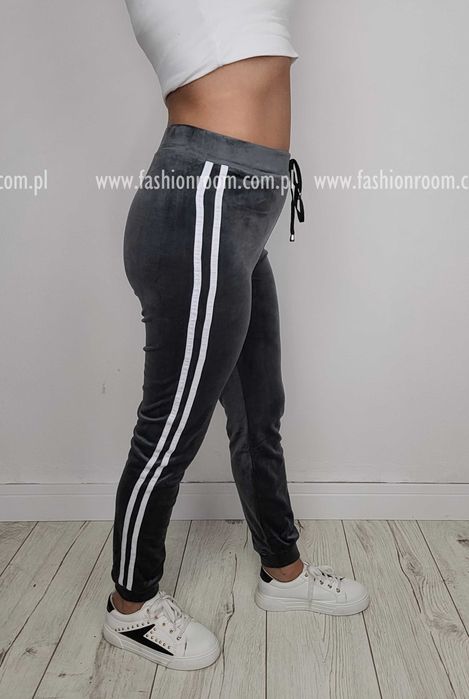 NOWE welurowe SPODNIE dresowe dresy damskie  szare rozmiar S/M