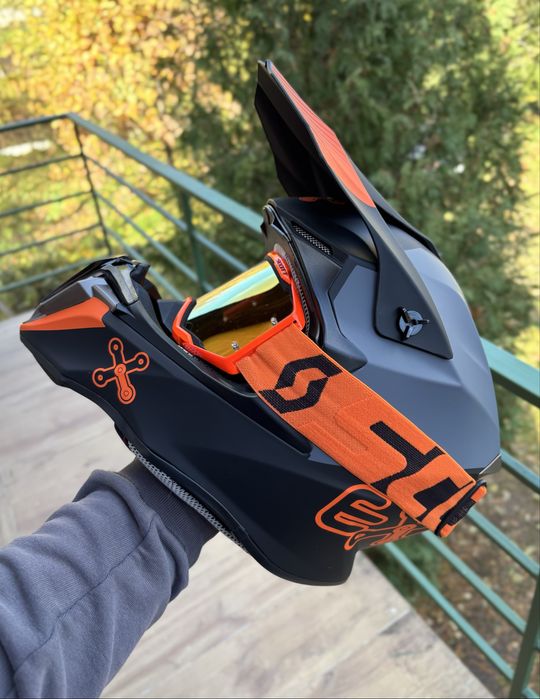 Мото Шолом шлем кросовий Enduro Exdrive FOX сірий оранжевий чорний orz