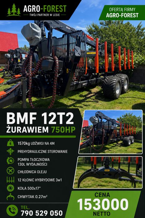 Przyczepa Leśna BMF12T 12T2Pro 750Hp 1520kg ! Prehydraulik | Chłodnica