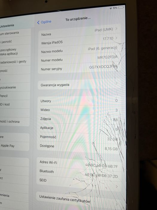 Ipad 6th generacji- uszkodzony!