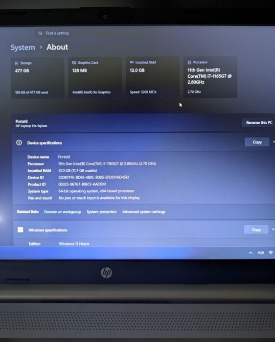 HP Laptop 15s | Intel i7 (11ª Gen) | 12GB RAM | SSD 512GB | Impecável