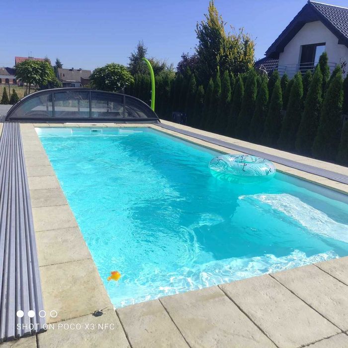 Basen ogrodowy basen poliestrowy z leżanką oświetlenie LED 885x365x155