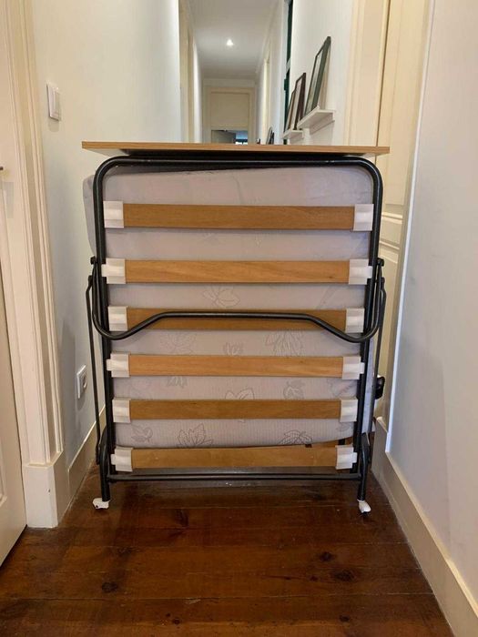 Cama Dobrável com Rodas 200cmx80cm + Colchão Incluído e Colchão Extra