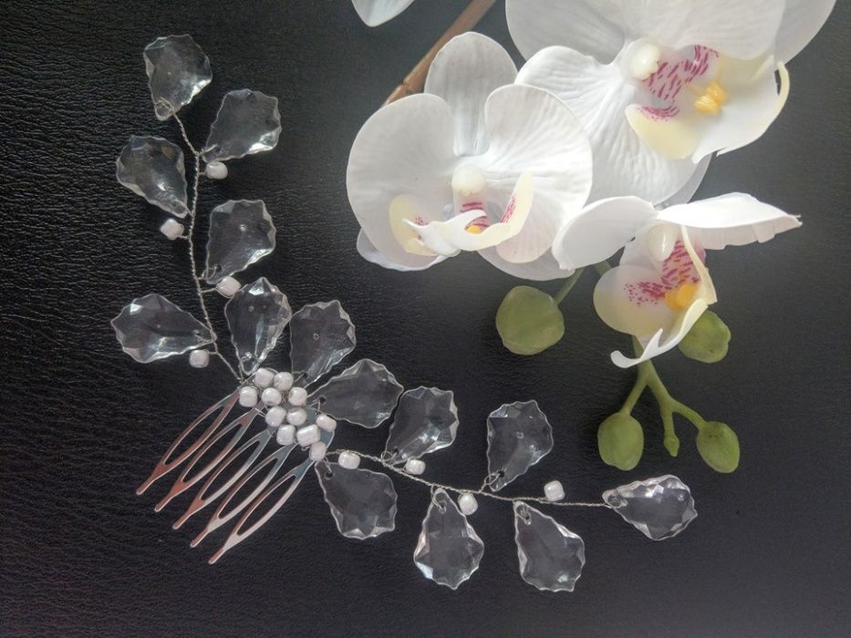 Ozdoba ślubna do włosów grzebyk, ozdoba z koralików