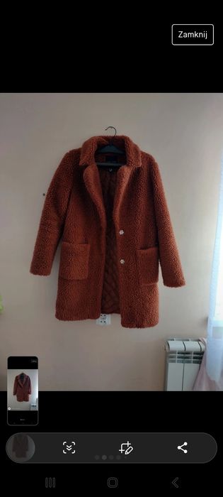 Ciepły misiowy dłuższy płaszcz zieszeniami XS  34