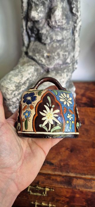 Antyk ręcznie malowany alpejski ceramiczny dzwonek Emaux de Thoune