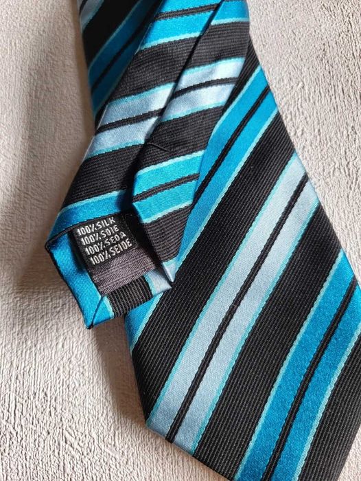 Jedwabny elegancki krawat niebieskie paski wesele ślub komunia chrzest