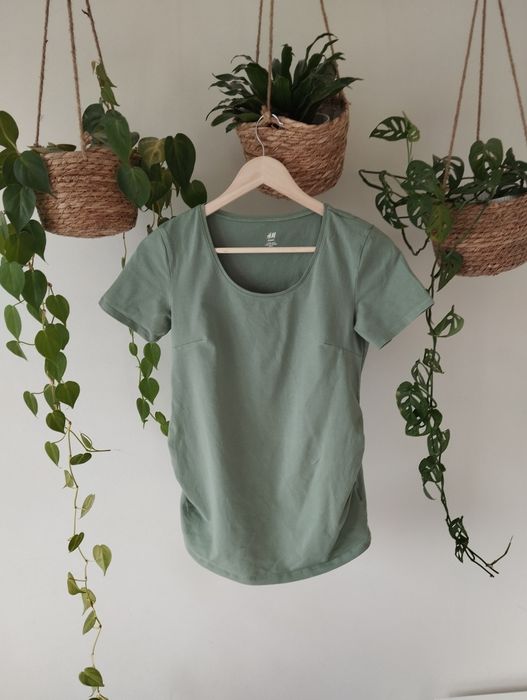 Bluzka ciążowa z bawełny, tshirt basic, miętowa, szałwiowa r.M H&M