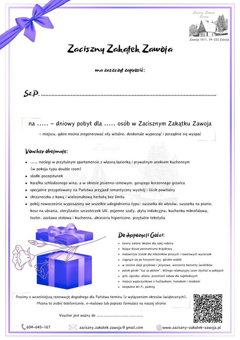 DZIEŃ MAMY - VOUCHER na Prezent - 1noc/ 2os. Nocleg w Beskidach!!!