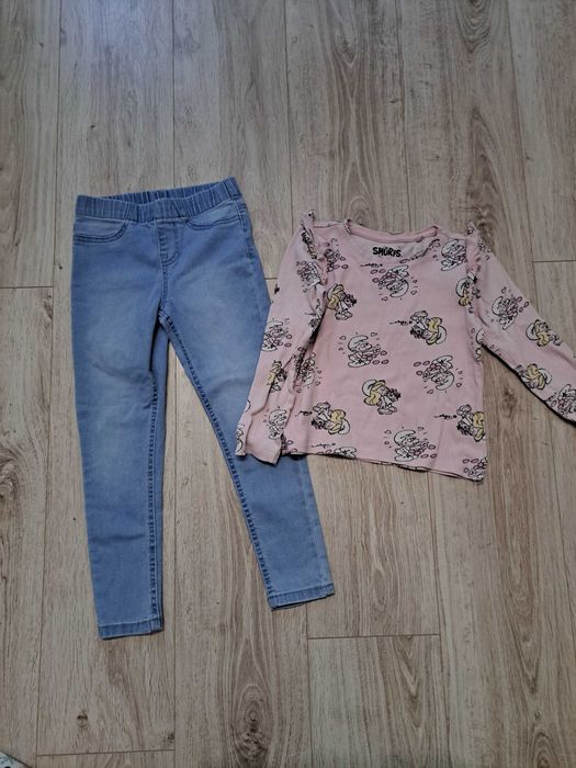 Leginsy jeansowe + bluzka 128