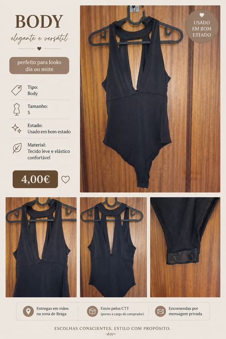 Body Preto elegante e versátil