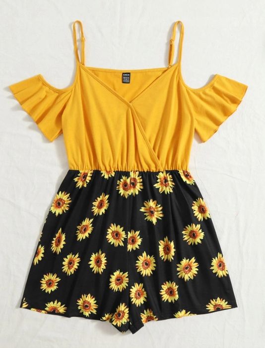 Shein kombinezon czarno-żółty w kwiaty 36 vbu