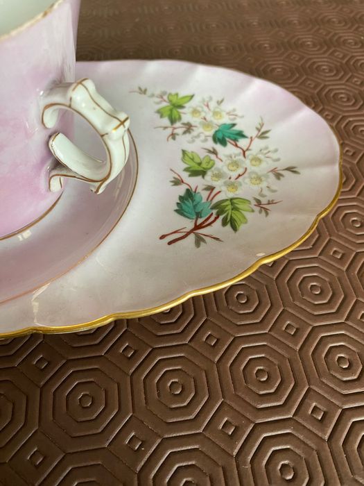 Chávena almoçadeira com prato pintada à mão