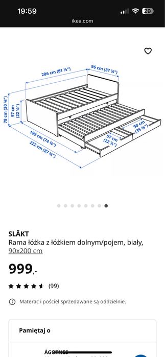 Łóżko Ikea 2*90 sprzedam