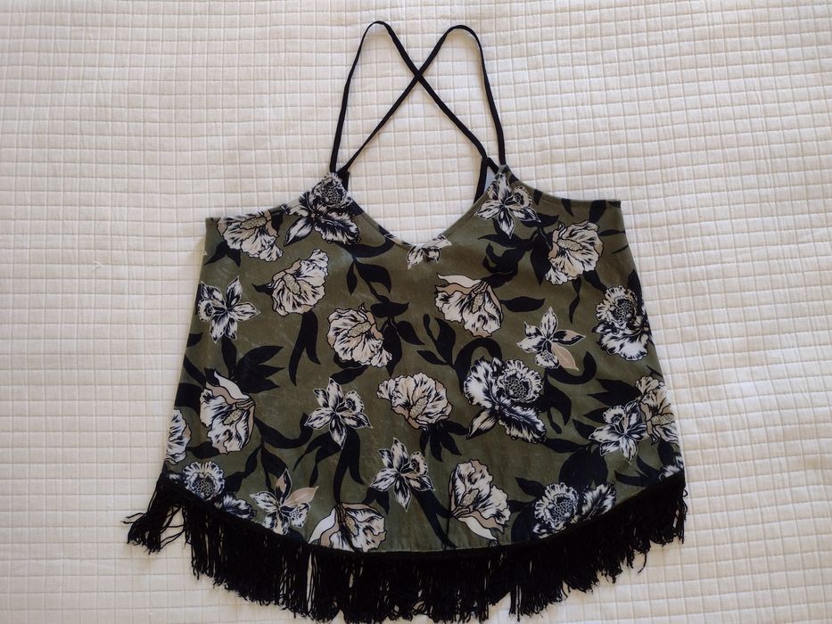 Top Veludo Flores c/ Franjas