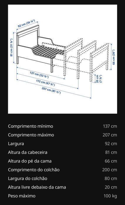 Cama de solteiro extensível com  colchão
