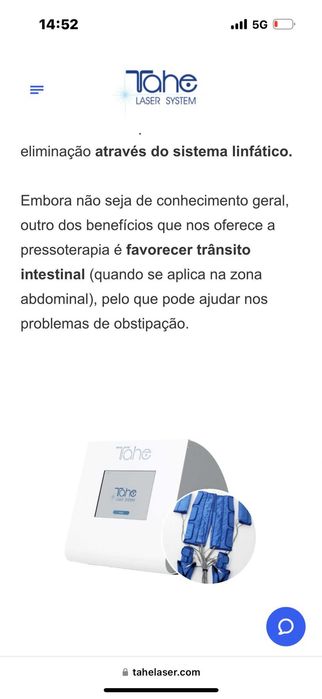 Pressoterapia + infraverm Tahe + marquesa regulável + radiofrequência