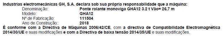 Ponte Rolante GH Biviga 10 Toneladas | Vão 18,9 m