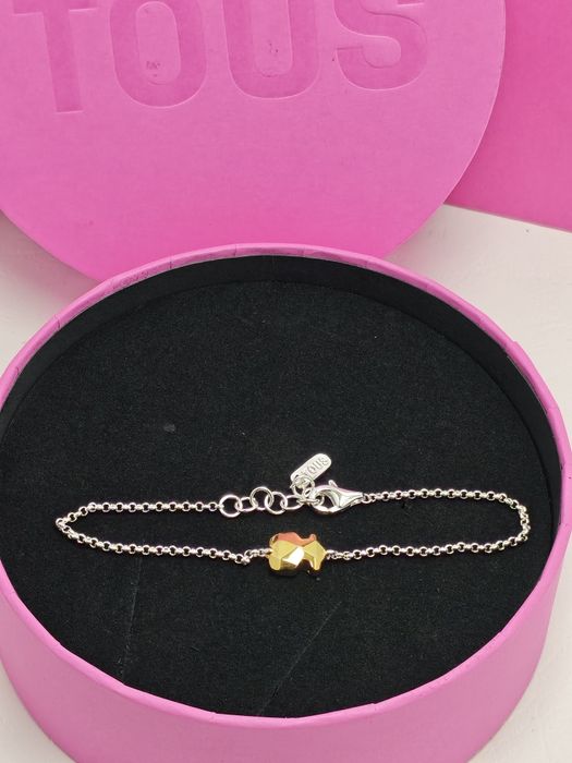 Bransoletka z misiem srebro i żółte srebro vermeil 925