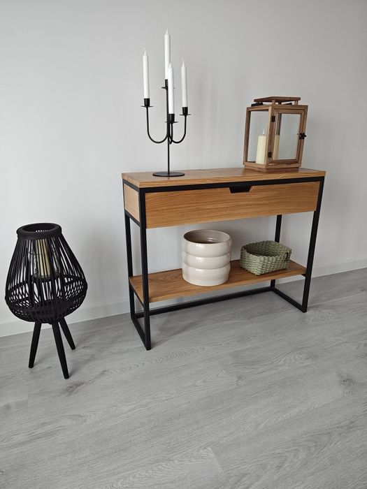 Konsola toaletka dębowa loft z szufladą i półką, lite drewno dębowe