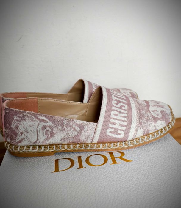 Espadryle damskie różowe biały napis christian dior cd toile de jouy